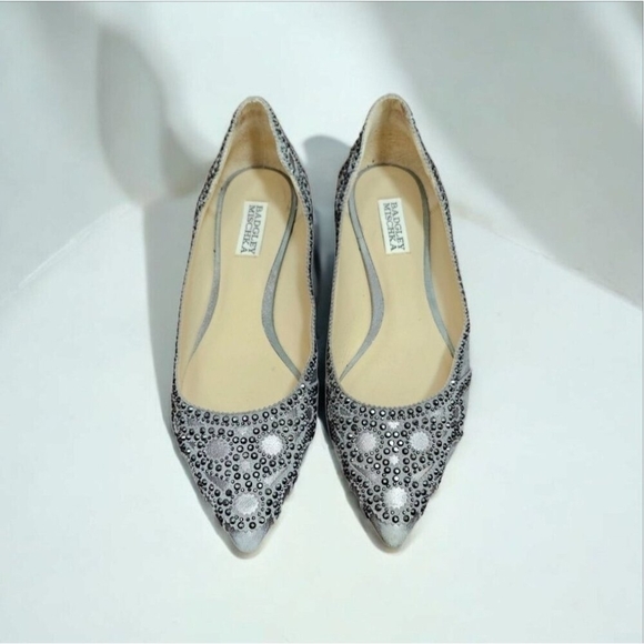 Badgley Mischka Gunmetal Gigi Crystal Platinum Pointed Toe Ballet Flats Shoes 9 - Picture 1 of 16